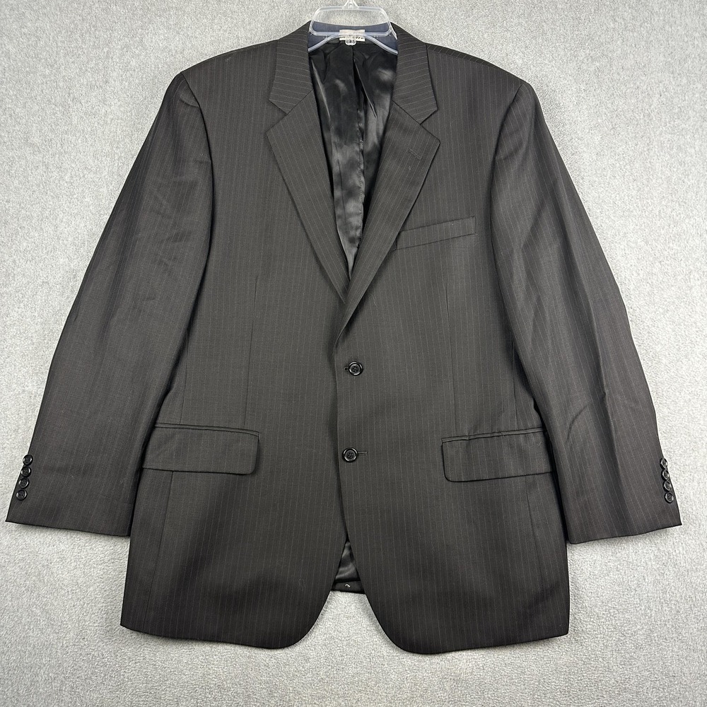 Jos A Bank Suit Jacket Mens 44R Black Pinstripe 100% Wool 2 Button Notch Lapel